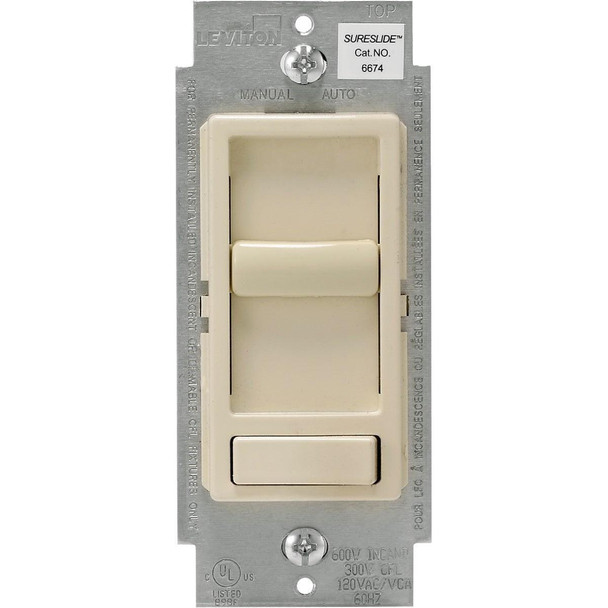 R78-06674-P0T Leviton Decora Incandescent/LED/CFL Light Almond Slide Dimmer Switch