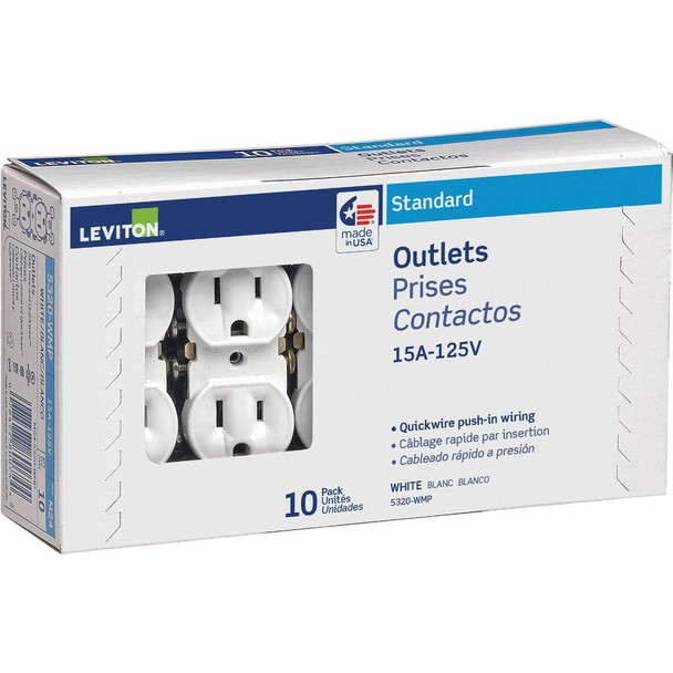 M24-05320-WMP Leviton 15A White Shallow Grounded 5-15R Duplex Outlet (10-Pack)