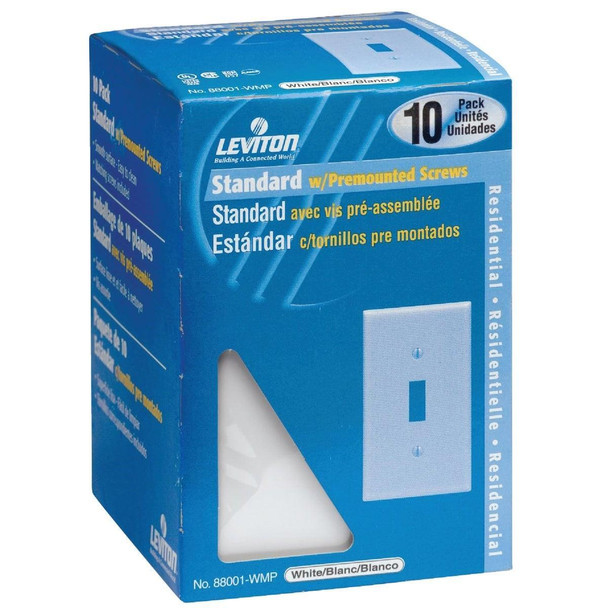 M24-88001-WMP Leviton 1-Gang Plastic Toggle Switch Wall Plate, White (10-Pack)