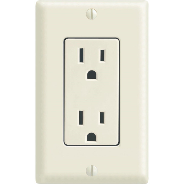 C26-05675-00T Leviton Decora 15A Light Almond Residential Grade 5-15R Duplex Outlet with Wall Plate