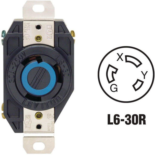 065-02620-000 Leviton 30A 250V Black Industrial Grade L6-30R Locking Outlet Receptacle