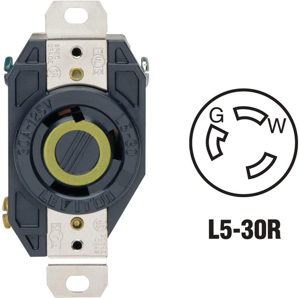 065-2610 Leviton 30A 125V Black Industrial Grade L5-30R Locking Outlet Receptacle