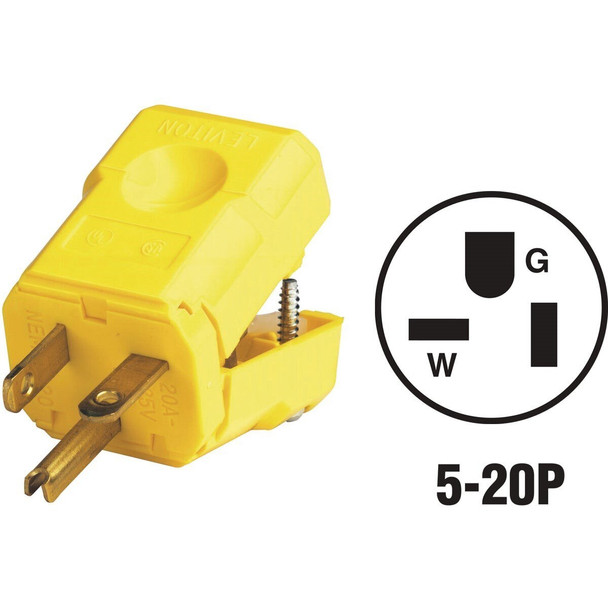 081-05356-0VY Leviton 20A 125V 3-Wire 2-Pole Python Cord Plug