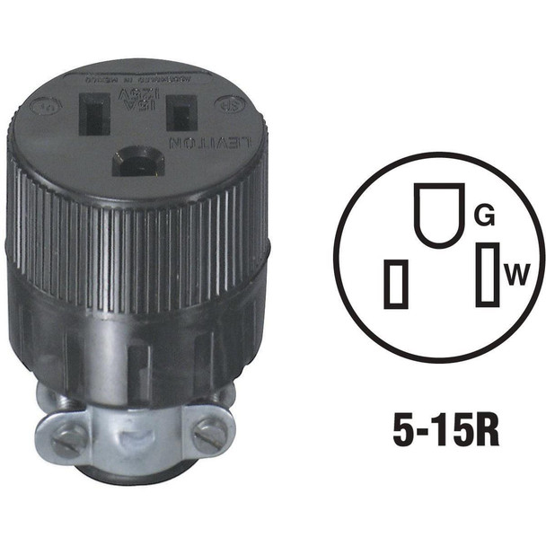 001-00617-000 Leviton 15A 125V 3-Wire 2-Pole Round Cord Connector