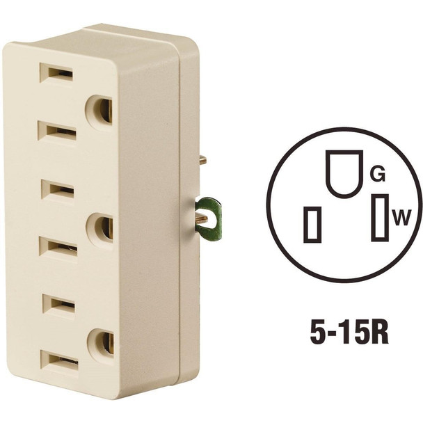 001-00698-00I Leviton Ivory 15A 3-Outlet Tap