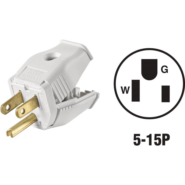 002-3W101-0WH Leviton 15A 125V 3-Wire 2-Pole Clamp Tight Cord Plug, White