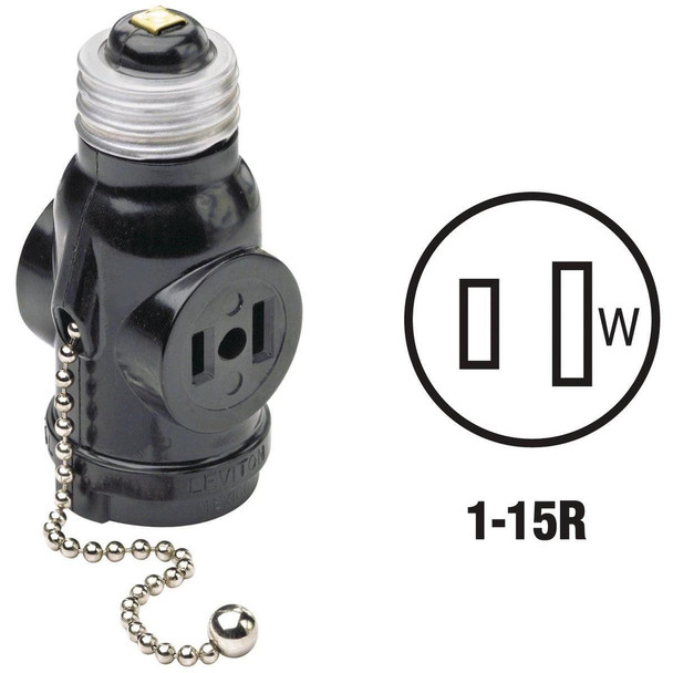 007-1406 Leviton Black 125V Pull Chain Socket Adapter