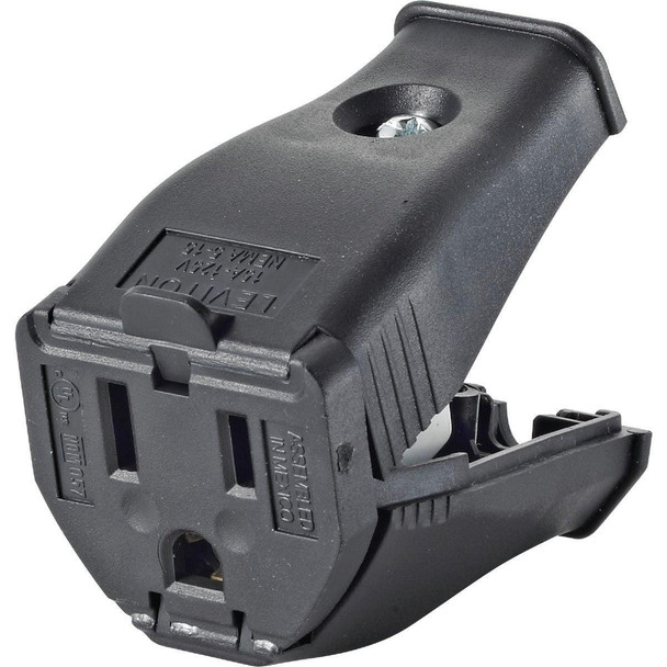 000-3W102-00E Leviton 15A 125V 3-Wire 2-Pole Clamp Tight Cord Connector, Black