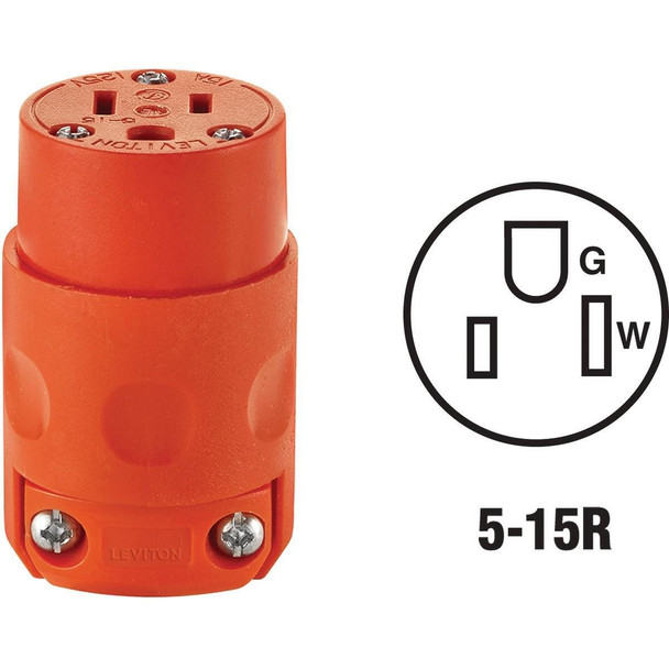 012-515CV-0OR Leviton 15A 125V 3-Wire 2-Pole Residential Grade Cord Connector