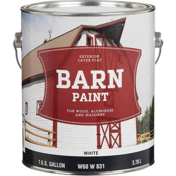 W60W00831-16 Latex Flat Exterior Barn Paint, White, 1 Gal.
