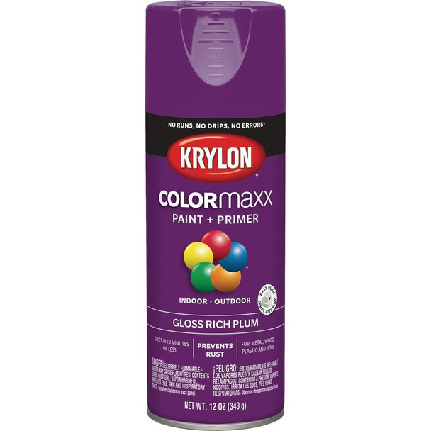 K05536007 Krylon Colormaxx Gloss Spray Paint & Primer, Rich Plum