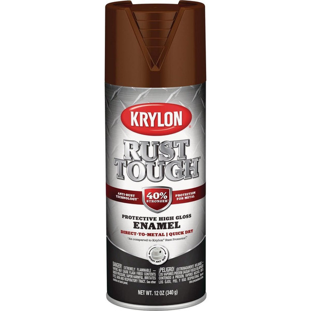 K09263008 Krylon Rust Tough 12 Oz. Gloss Alkyd Enamel Spray Paint, Leather Brown