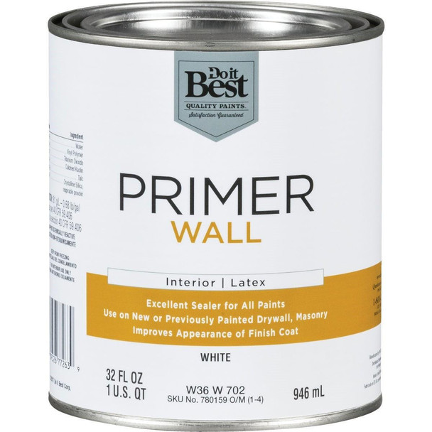 W36W00702-44 Interior Latex Wall Primer, White, 1 Qt.