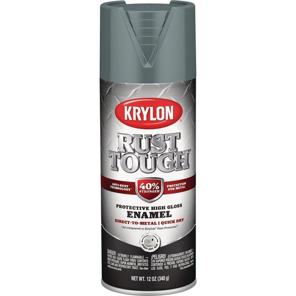 K09206008 Krylon Rust Tough 12 Oz. Gloss Alkyd Enamel Spray Paint, Smoke Gray