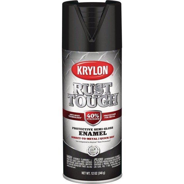 K09267008 Krylon Rust Tough 12 Oz. Semi-Gloss Alkyd Enamel Spray Paint, Black