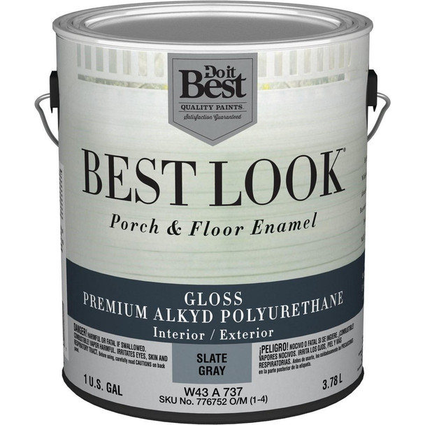 W43A00737-16 Best Look 1 Gal. Slate Gray Polyurethane Gloss Porch & Floor Enamel
