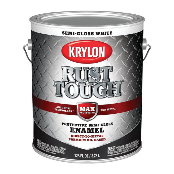 K09734008 Krylon Rust Tough Oil-Based Semi-Gloss Rust Control Enamel, White, 1 Gal.