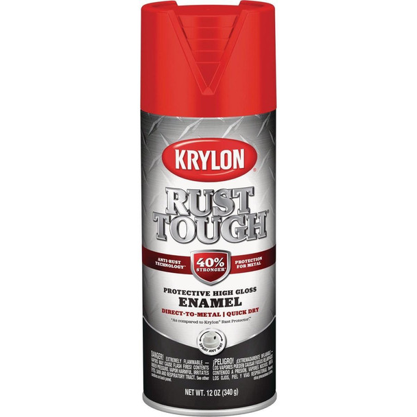 K09210008 Krylon Rust Tough 12 Oz. Gloss Alkyd Enamel Spray Paint, Radiant Red/Safety Red