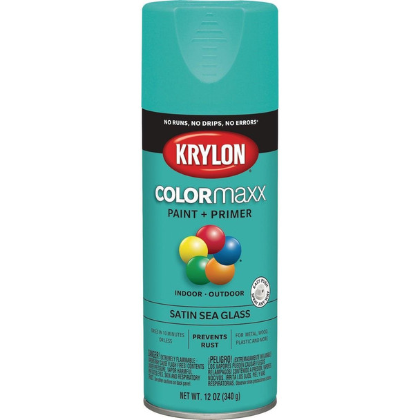 K05576007 Krylon Colormaxx Satin Spray Paint & Primer, Sea Glass