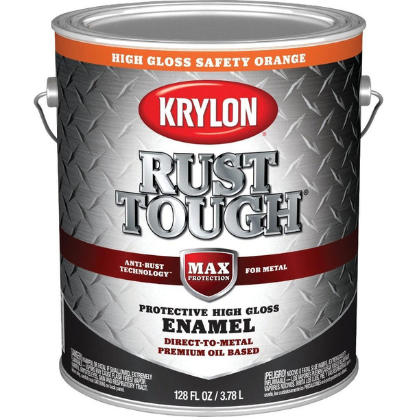 K09768008 Krylon Rust Tough Gloss Anti-Rust Safety Color Rust Control Enamel, Safety Orange, 1 Gal.