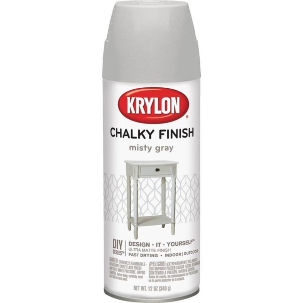K04102007 Krylon CHALKY FINISH 12 Oz. Ultra Matte Chalk Spray Paint, Misty Gray