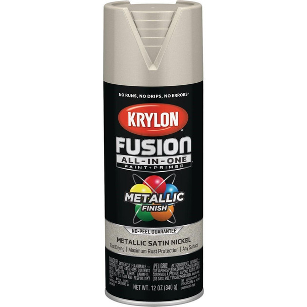 K02772007 Krylon Fusion All-In-One Metallic Spray Paint & Primer, Satin Nickel