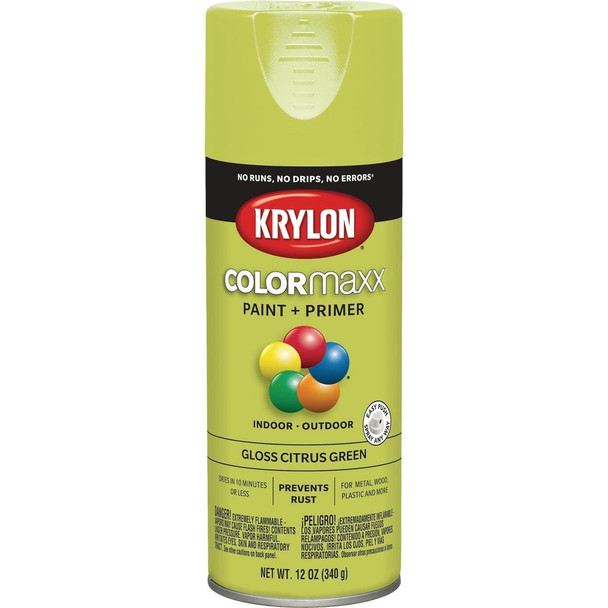 K05512007 Krylon Colormaxx Gloss Spray Paint & Primer, Citrus Green