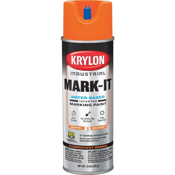 732008 Krylon Mark-It 732008 Industrial WB Fluorescent Orange Inverted Marking Paint