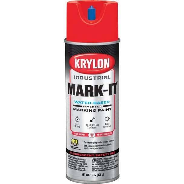 732408 Krylon Mark-It 732408 Industrial WB Fluorescent Red Inverted Marking Paint