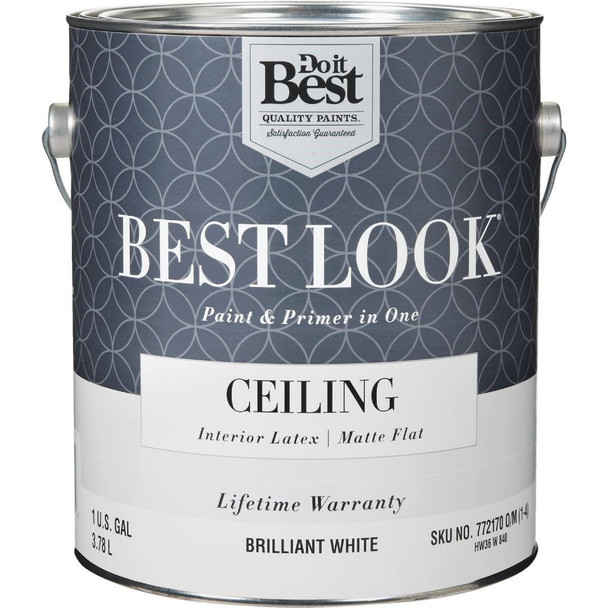 HW36W0840-16 Best Look Latex Paint & Primer In One Matte Flat Ceiling Paint, Brilliant White, 1 Gal.