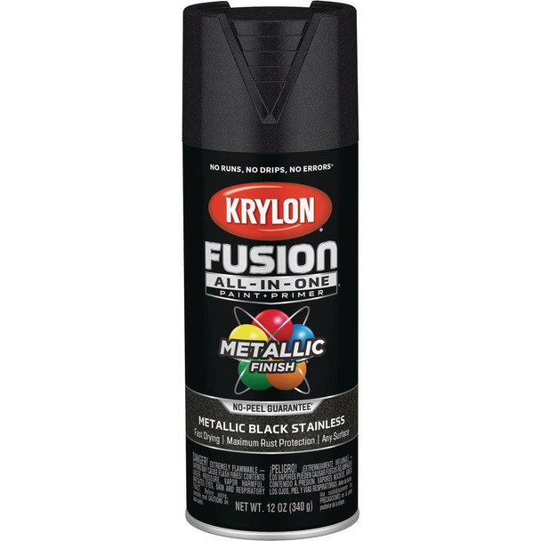 K02790007 Krylon Fusion All-In-One Metallic Spray Paint & Primer, Black Stainless