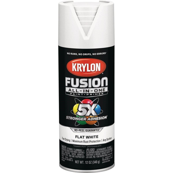 K02730007 Krylon Fusion All-In-One Flat Spray Paint & Primer, White
