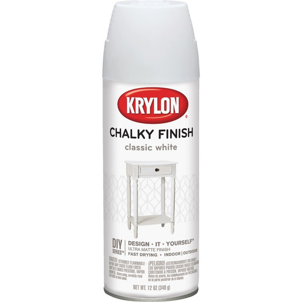K04101007 Krylon CHALKY FINISH 12 Oz. Ultra Matte Chalk Spray Paint, Classic White