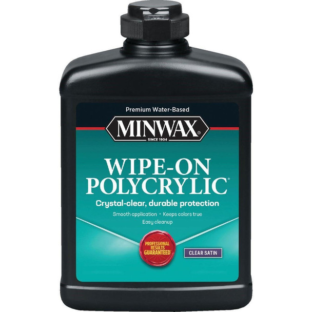 409170000 Minwax Satin Water Based Wipe-On Interior Polycrylic, 1 Pt.