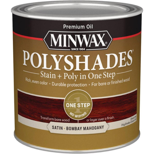 213804444 Minwax Polyshades 1/2 Pt. Satin Stain & Finish Polyurethane In 1-Step, Bombay Mahogany