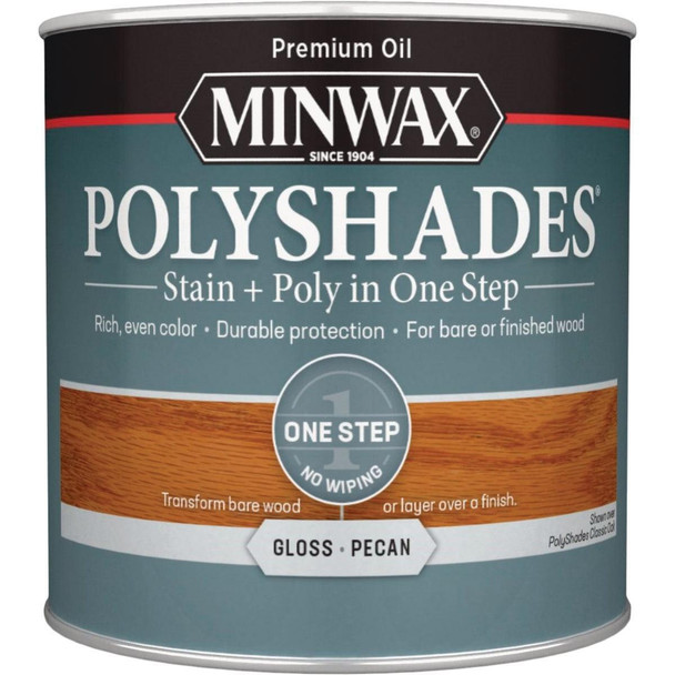 214204444 Minwax Polyshades 1/2 Pt. Gloss Stain & Finish Polyurethane In 1-Step, Pecan