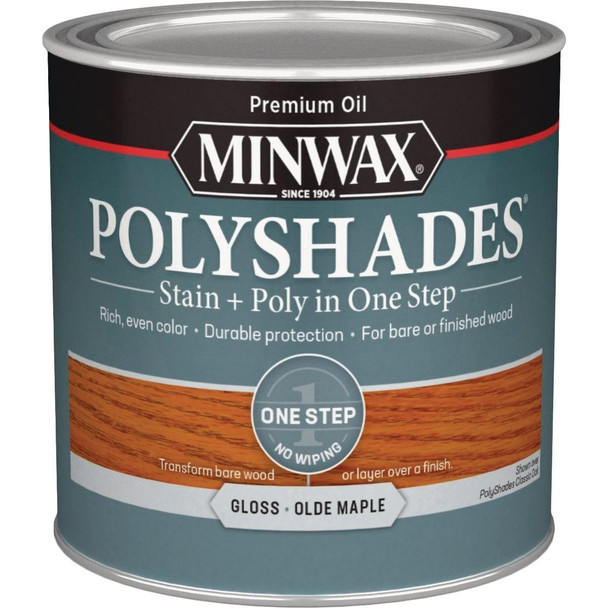 214304444 Minwax Polyshades 1/2 Pt. Gloss Stain & Finish Polyurethane In 1-Step, Olde Maple