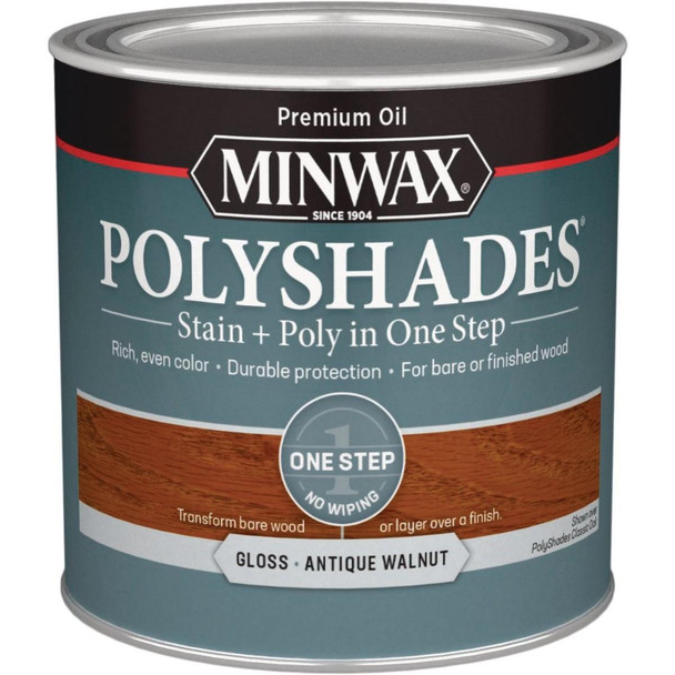 214404444 Minwax Polyshades 1/2 Pt. Gloss Stain & Finish Polyurethane In 1-Step, Antique Walnut