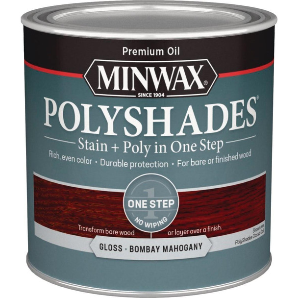 214804444 Minwax Polyshades 1/2 Pt. Gloss Stain & Finish Polyurethane In 1-Step, Bombay Mahogany