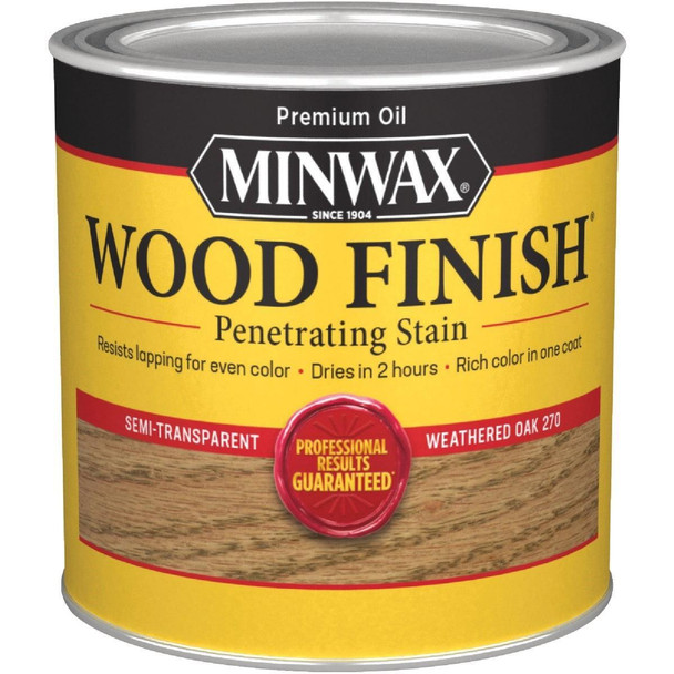 227604444 Minwax Wood Finish Penetrating Stain, Weathered Oak, 1/2 Pt.