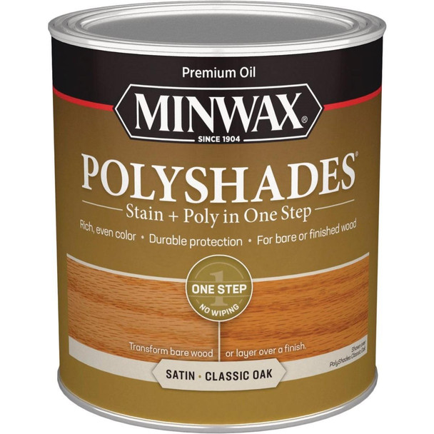 61370444 Minwax Polyshades 1 Qt. Satin Stain & Finish Polyurethane In 1-Step, Classic Oak