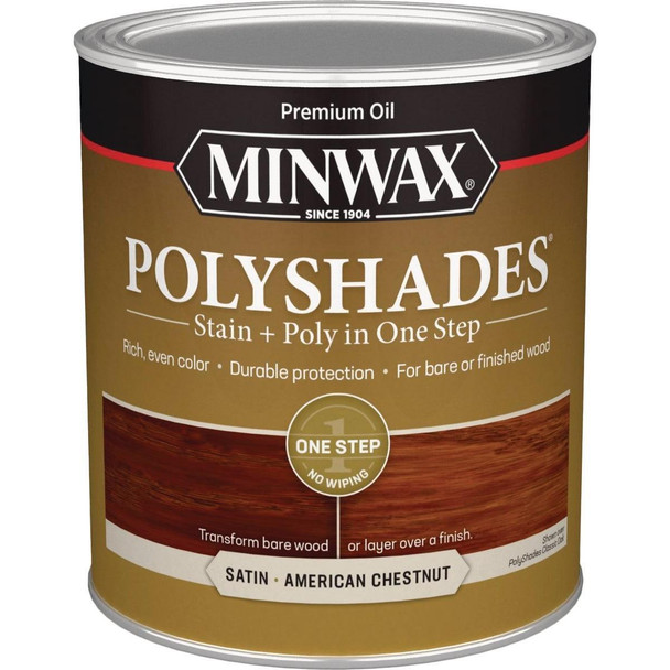 613750444 Minwax Polyshades 1 Qt. Satin Stain & Finish Polyurethane In 1-Step, American Chestnut