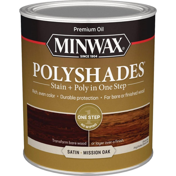 613850444 Minwax Polyshades 1 Qt. Satin Stain & Finish Polyurethane In 1-Step, Mission Oak