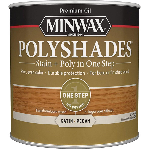 213204444 Minwax Polyshades 1/2 Pt. Satin Stain & Finish Polyurethane In 1-Step, Pecan
