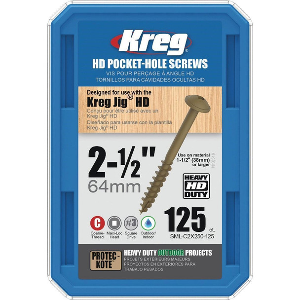 SML-C2X250-125 Kreg Jig HD #14 2-1/2 In. Coarse Washer Head Pocket Hole Screw (125 Ct.)