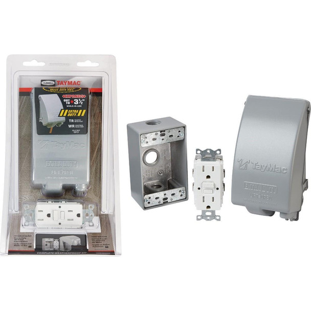 MKG4280SS TayMac Gray Metal Vertical/Horizontal Weatherproof In-Use Outdoor GFCI Kit