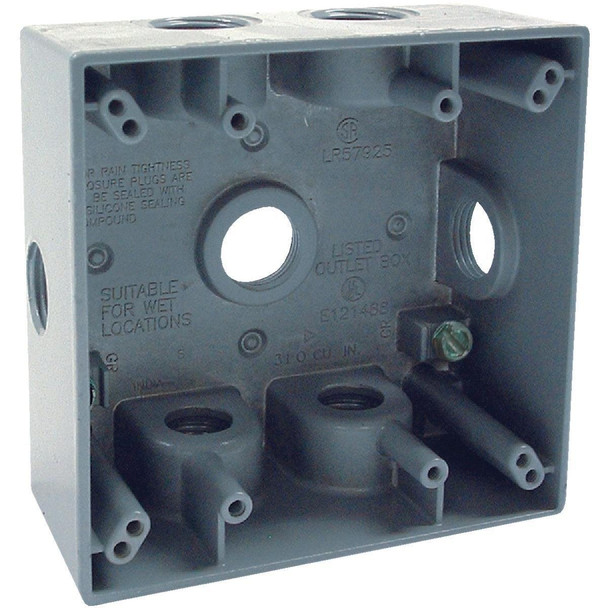 5338-0 Bell 2-Gang 1/2 In. 7-Outlet Gray Aluminum Electrical Outdoor Outlet Box
