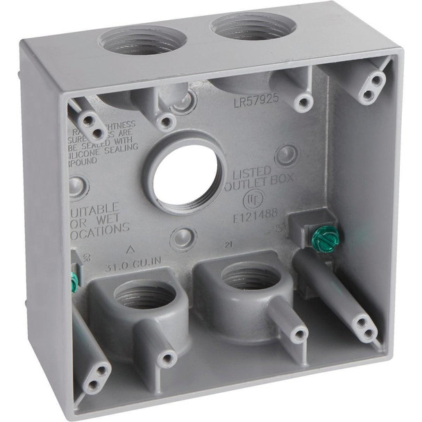 5345-0 Hubbell 2-Gang 3/4 In. 5-Outlet Gray Aluminum Weatherproof Electrical Box