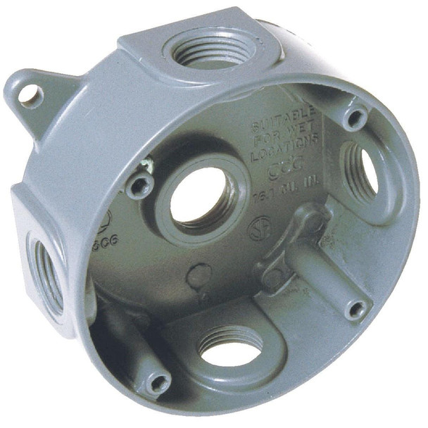 5361-5 Bell 4 In. 5-Outlet 1/2 In. Gray Weatherproof Outdoor Round Box