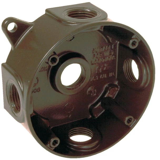 5361-7 Bell 4 In. 5-Outlet 1/2 In. Bronze Weatherproof Outdoor Round Box